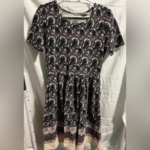 Lularoe Amelia dress. White, pink, blue paisley geometric pattern